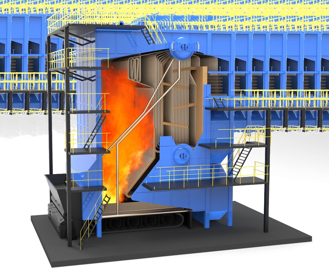 DHF circulating fluidised-bed biomass boiler cutaway
